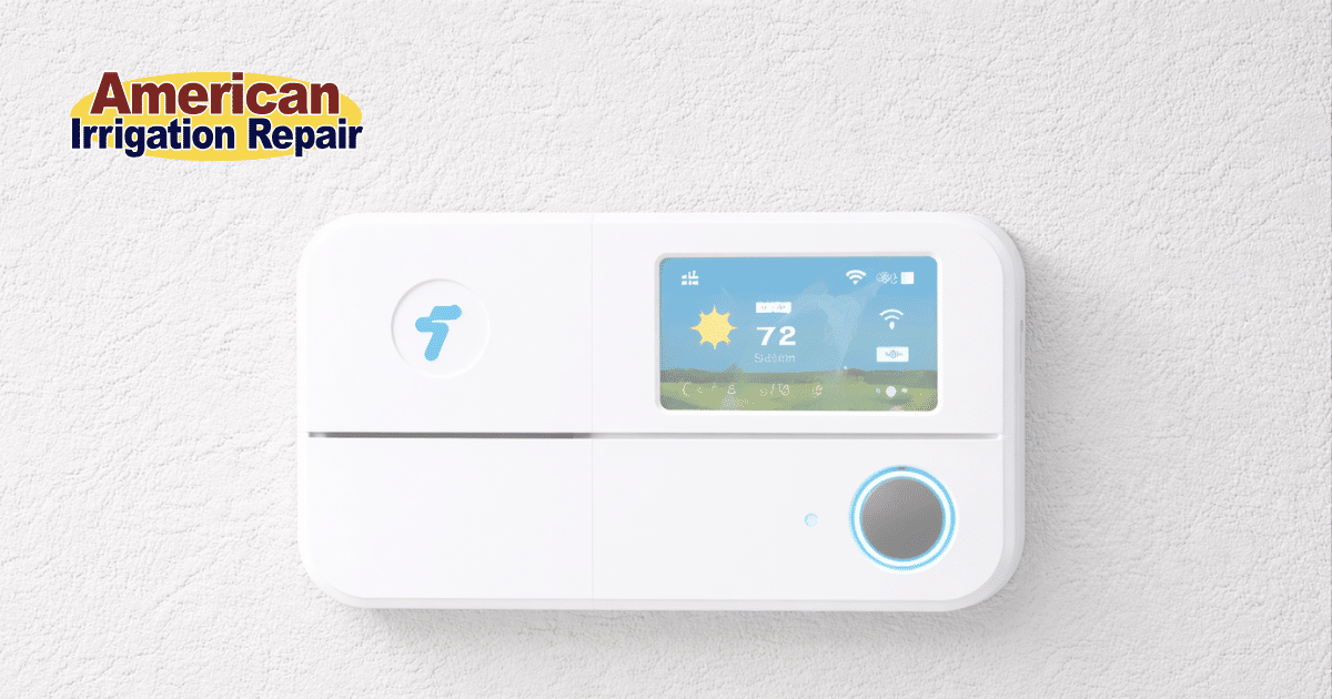 smart sprinkler control hub on exterior wall